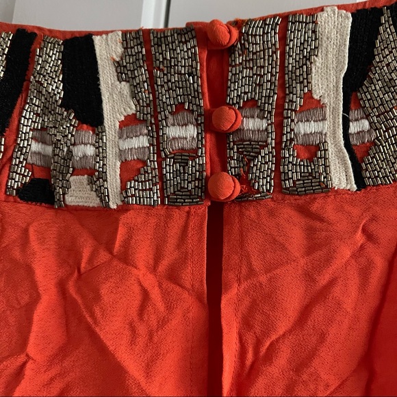 Deep Orange caftan style tunic blouse with intricate heavy collar embellishment - Picture 7 of 13